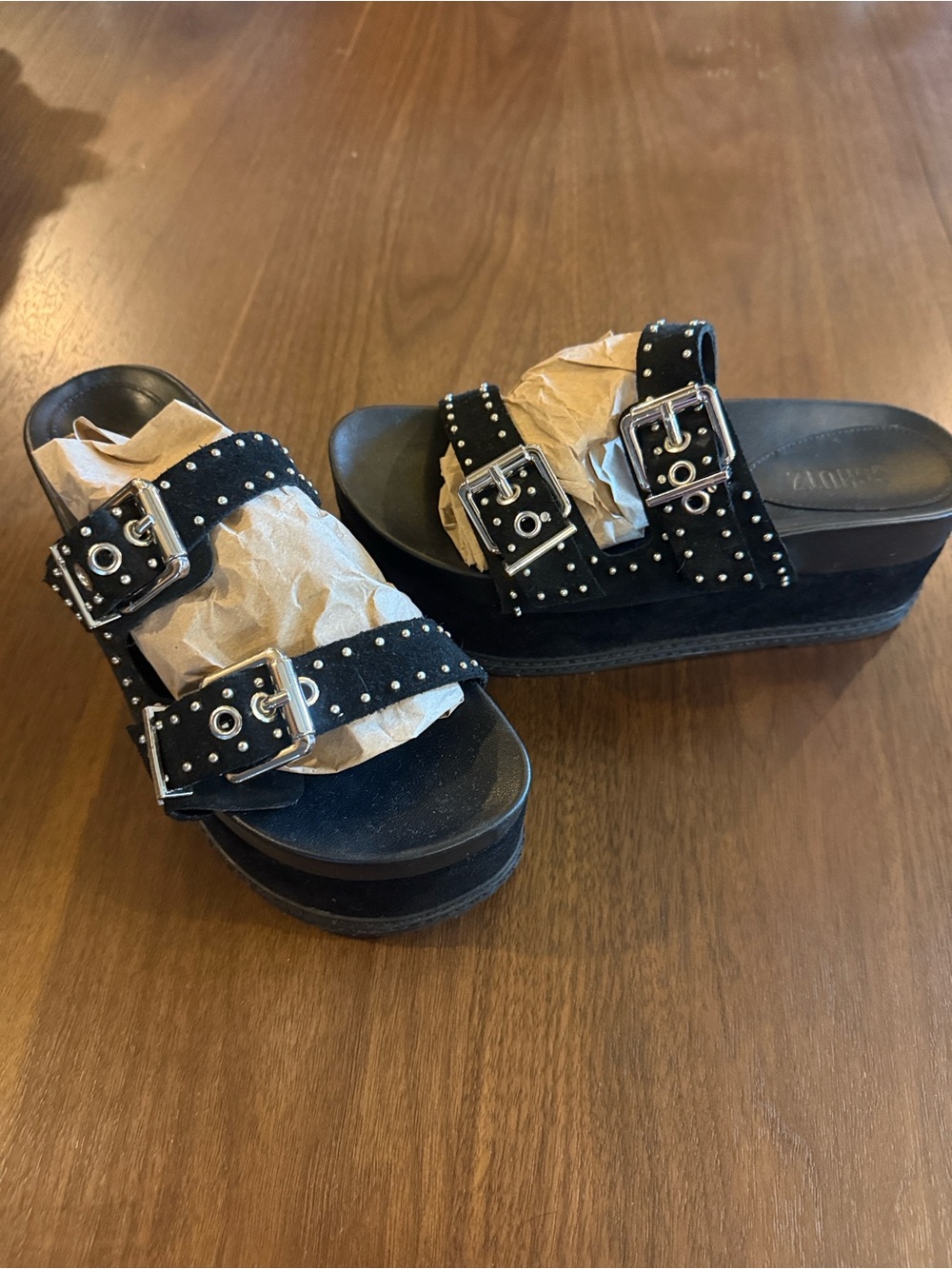 Schutz X Revolve Sirah Flatform Slide in Black